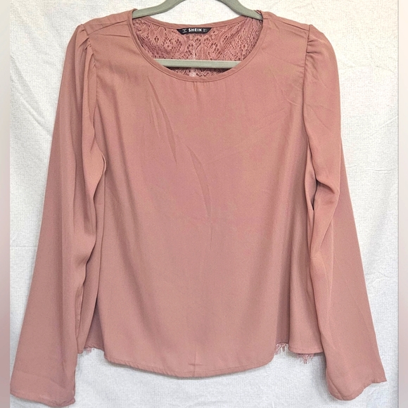 Sheer Eyelash Lace Back Solid Top in Dusty Pink Size L - Picture 2 of 4